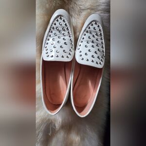 J. Crew White Studded Slip-On Flats with Pink Insole